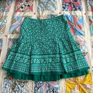 apt. 9 Green & White Cotton Swing Skirt w Sequins & Tulle Underlay